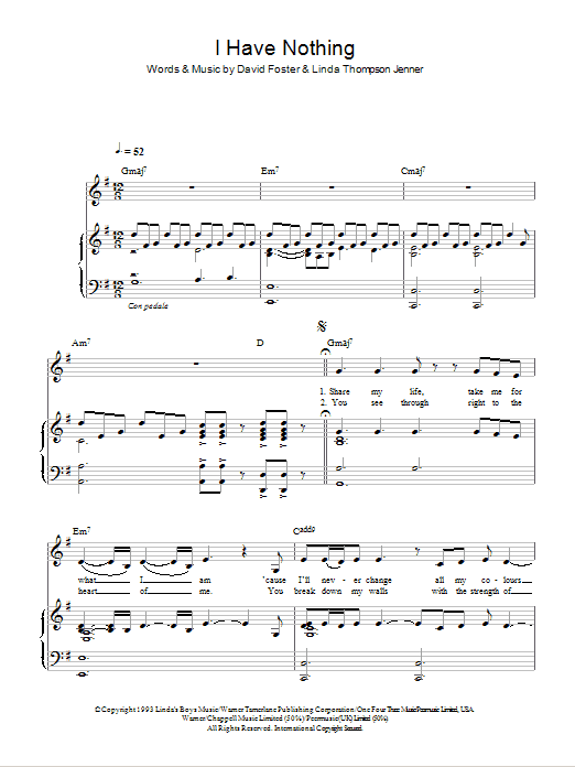 Produktgalerie: Seite 1 von 1 I Have Nothing, Whitney Houston, Gesang, Gitarre, Klavier