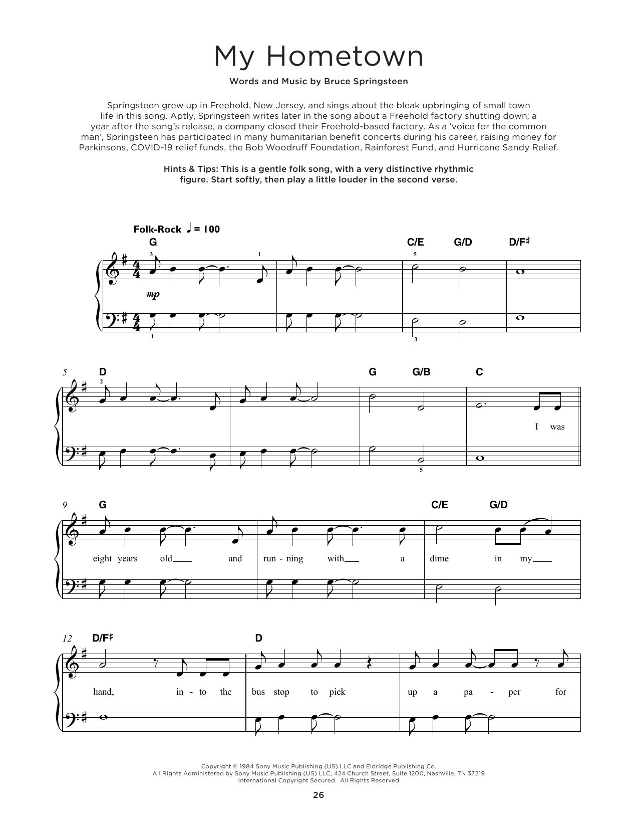 Produktgalerie: Seite 1 von 1 My Hometown, Bruce Springsteen, Klavier