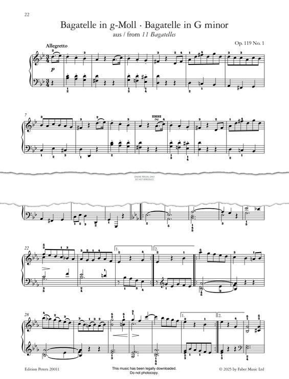 Produktgalerie: Seite 1 von 1 Bagatelle in G minor, Op. 119 No. 1 (from 11 Bagatelles), Ludwig van Beethoven, Klavier