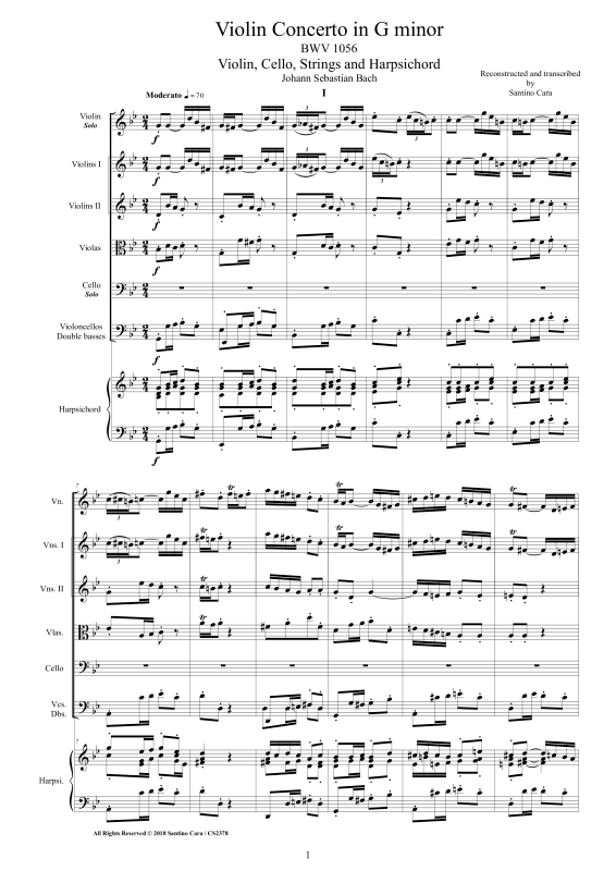 Produktbild zu: Violin Konzert in G-Moll BWV 1056Johann Sebastian Bach