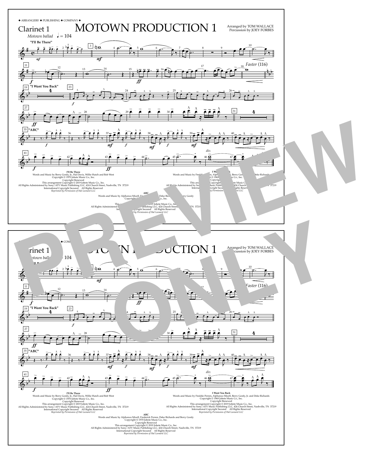 Product picture to: Motown Production 1(arr. Tom Wallace) - Clarinet 1