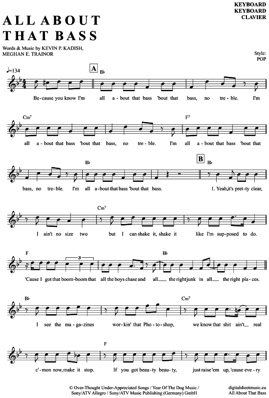 Product gallery: Page 1 of 4 All about that bass , Trainor, Meghan, (Keyboard)