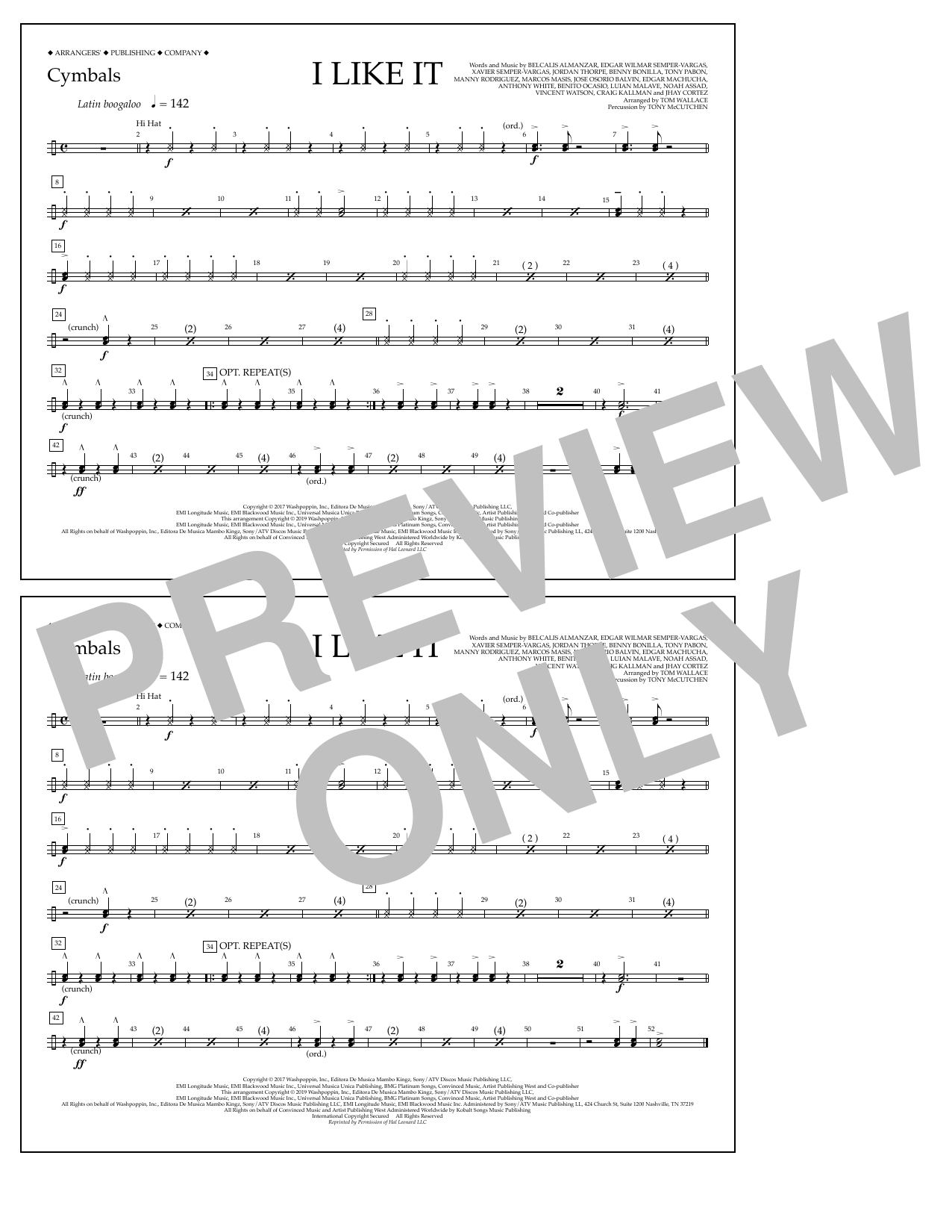 Produktgalerie: Seite 1 von 1 I Like It (arr. Tom Wallace) - Cymbals, Cardi B, Bad Bunny & J Balvin, Ensemble