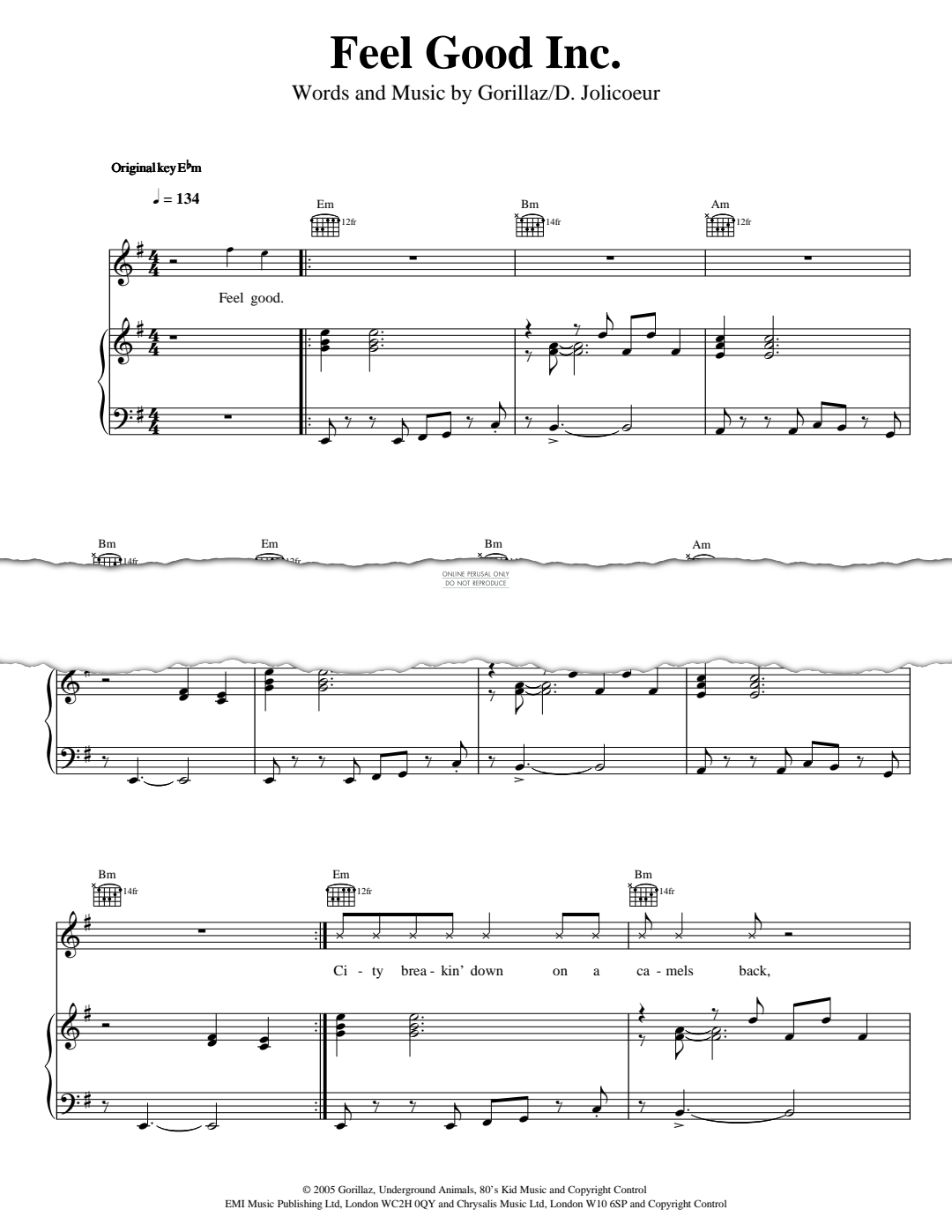Produktgalerie: Seite 1 von 1 Feel Good Inc., Gorillaz, Gesang, Gitarre, Klavier