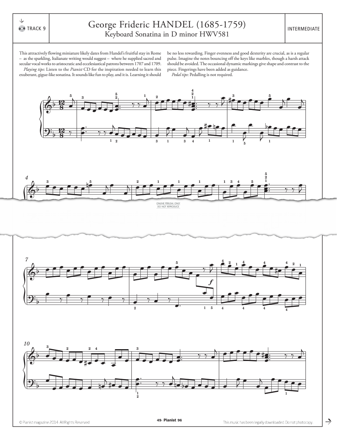 Product gallery: Page 1 of 1 Keyboard Sonatina in D Minor HWV581, George Frideric Handel