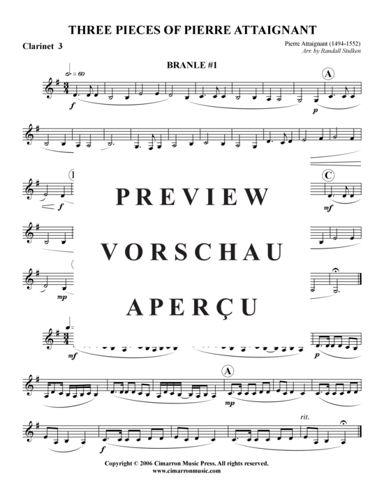 Product gallery: Page 12 of 13 Drei Stücke von Pierre Attaignant , , (clarinet quartet)