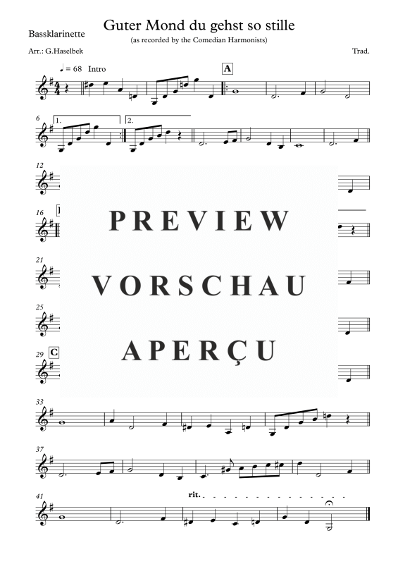 Produktgalerie: Seite 8 von 8 Guter Mond du gehst so stille, , Klarinettenquartett