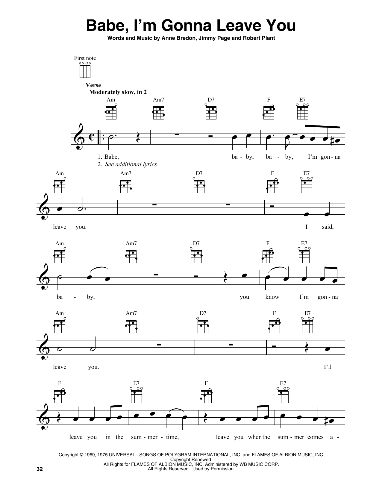 Produktgalerie: Seite 1 von 1 Babe, I'm Gonna Leave You, Led Zeppelin, Ukulele