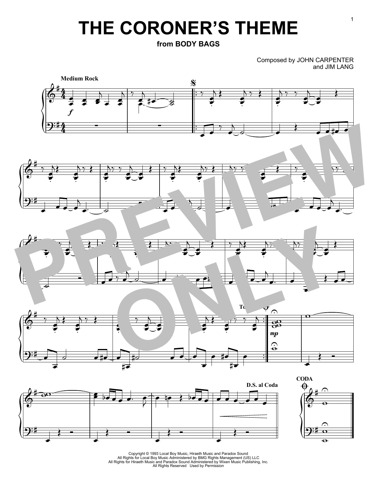 Product picture to: The Coroner's Theme (from Body Bags)