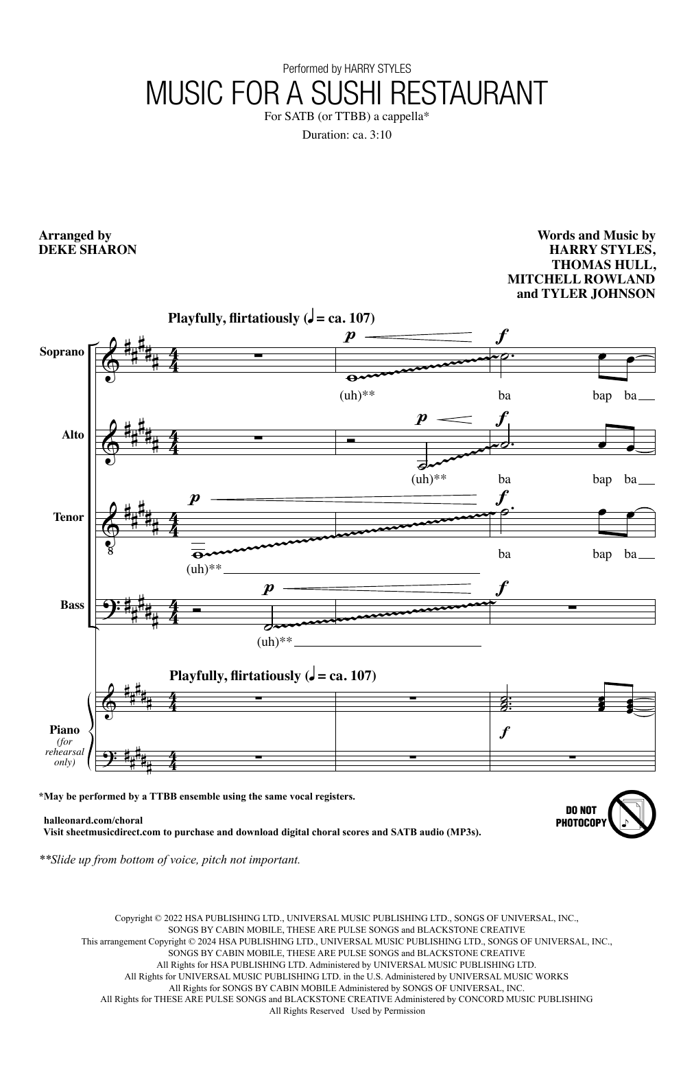 Produktbild zu: Music For A Sushi Restaurant (arr. Deke Sharon)