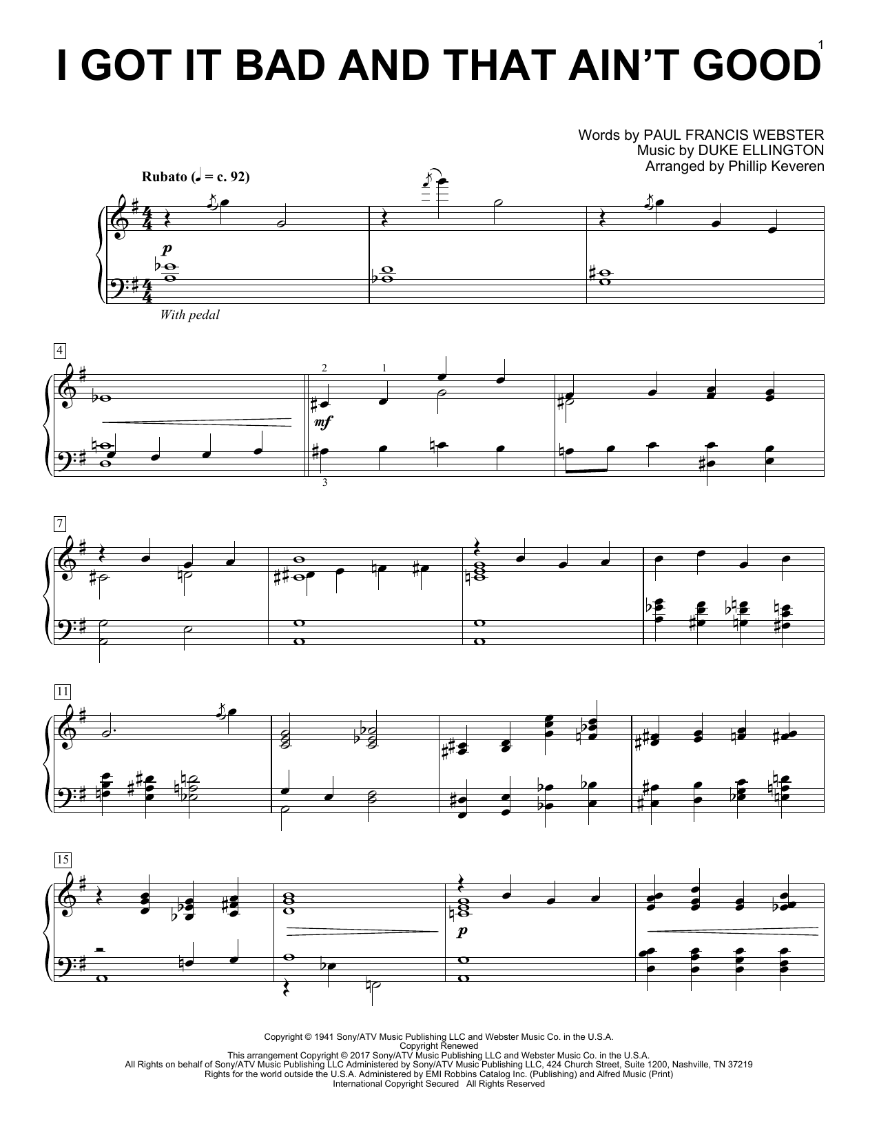 Product gallery: Page 1 of 1 I Got It Bad And That Ain't Good (arr. Phillip Keveren), Duke Ellington