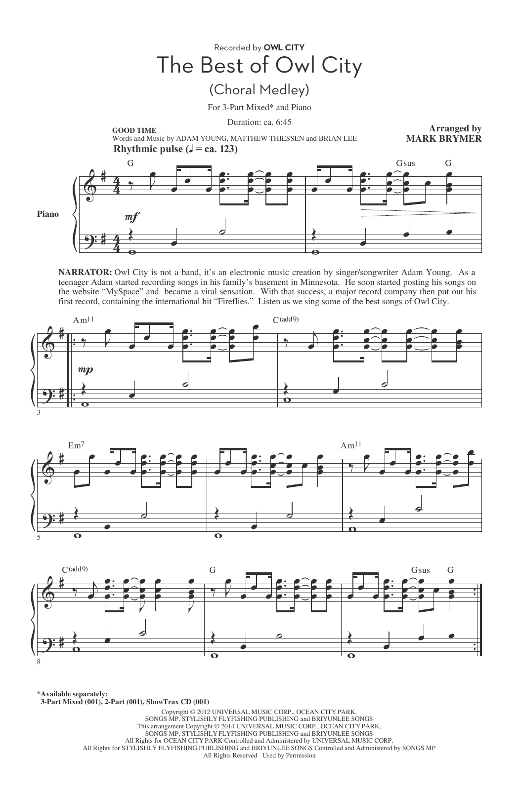 Produktgalerie: Seite 1 von 1 The Best of Owl City (Choral Medley) (arr. Mark Brymer), Owl City, Chor