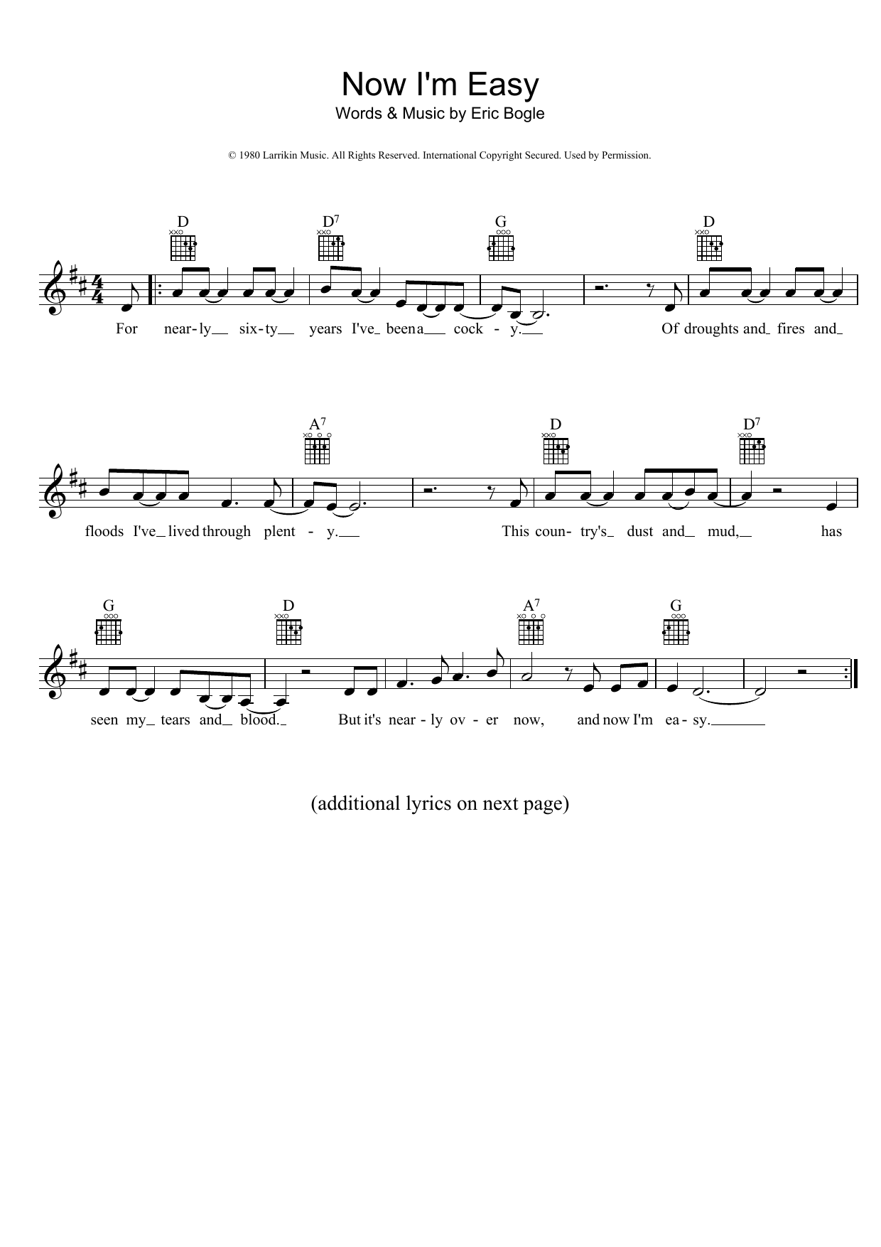 Produktgalerie: Seite 1 von 1 Now I'm Easy, Eric Bogle, Melodieinstrument