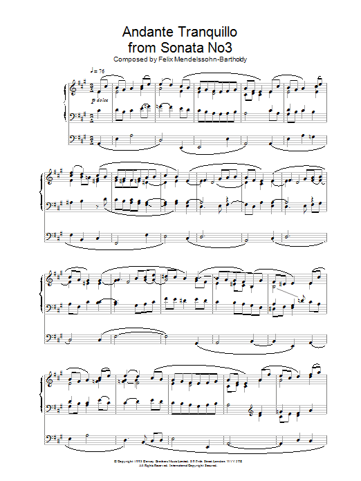 Product gallery: Page 1 of 1 Andante Tranquillo from Sonata No3, Felix Mendelssohn