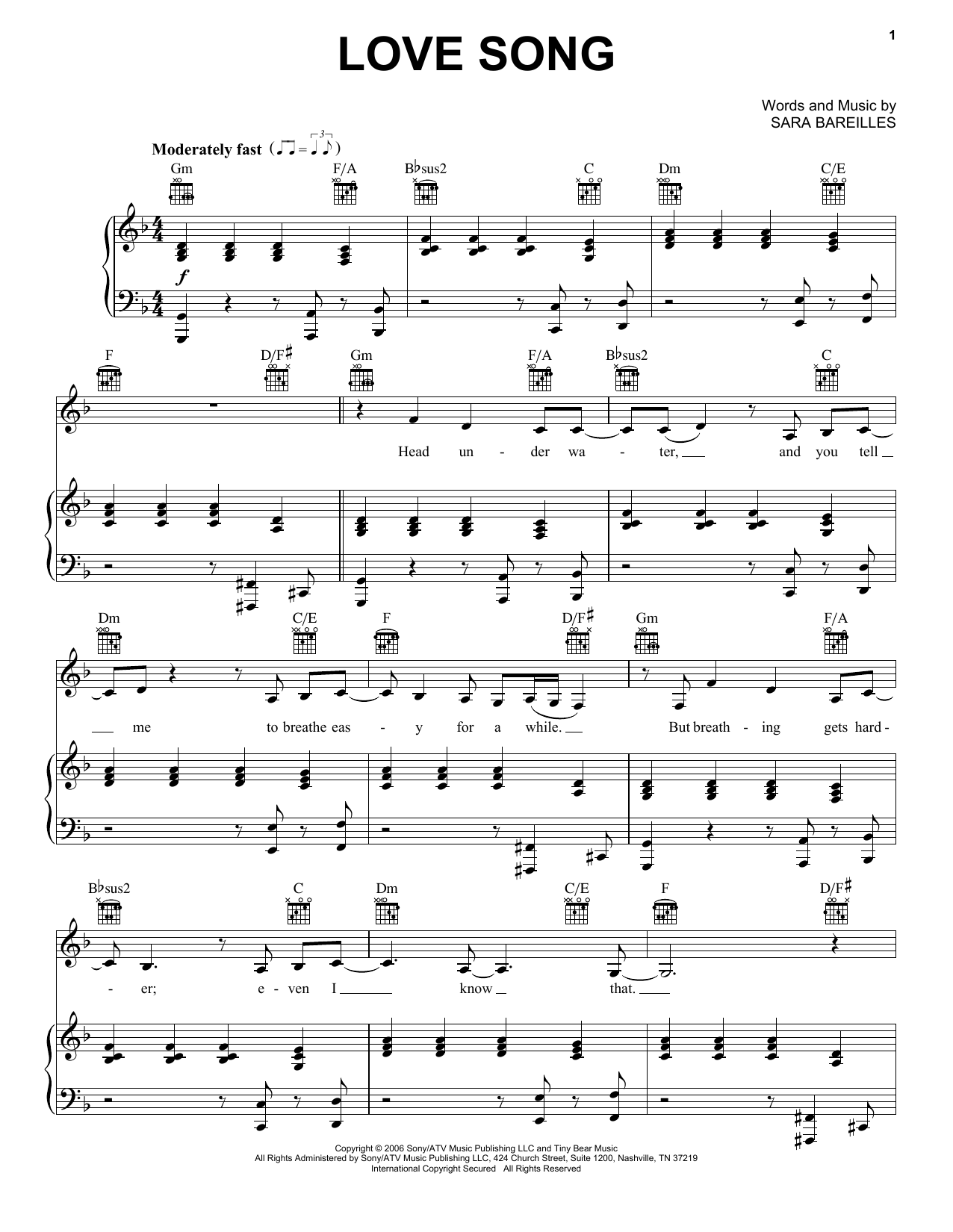 Produktgalerie: Seite 1 von 1 Love Song, Sara Bareilles, Gesang, Gitarre, Klavier
