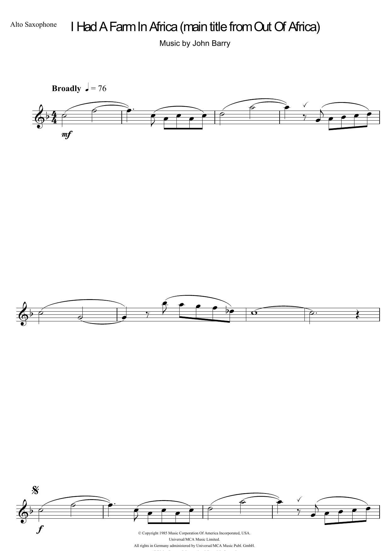 Product gallery: Page 1 of 1 I Had A Farm In Africa (Main Title from Out Of Africa), John Barry