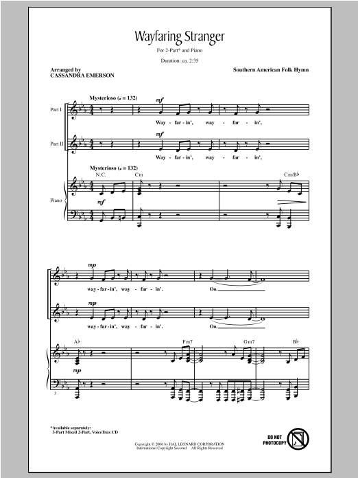 Product gallery: Page 1 of 1 Wayfaring Stranger (arr. Ryder Emerson), Southern American Folk Hymn