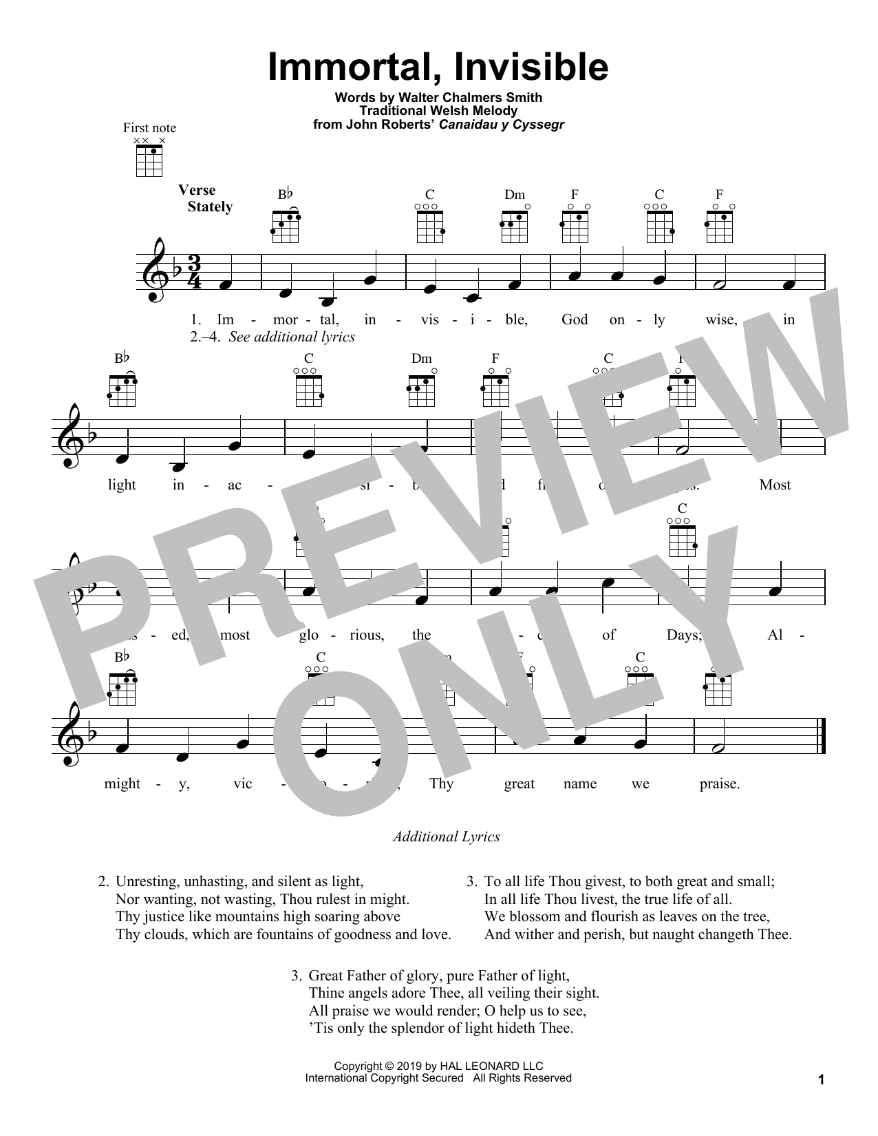 Product gallery: Page 1 of 1 Immortal, Invisible, Traditional Welsh Melody