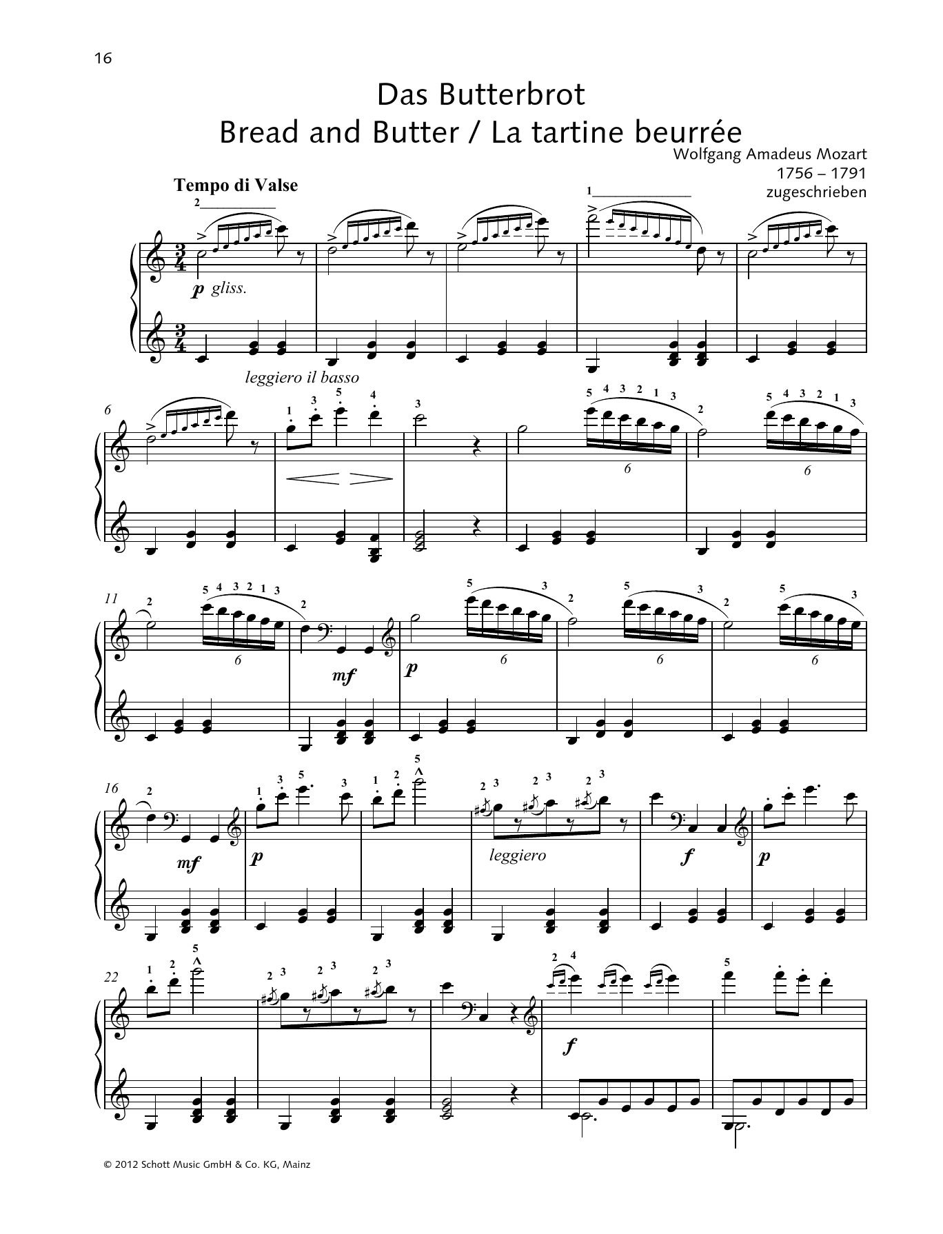 Product gallery: Page 1 of 1 Bread and Butter, Wolfgang Amadeus Mozart