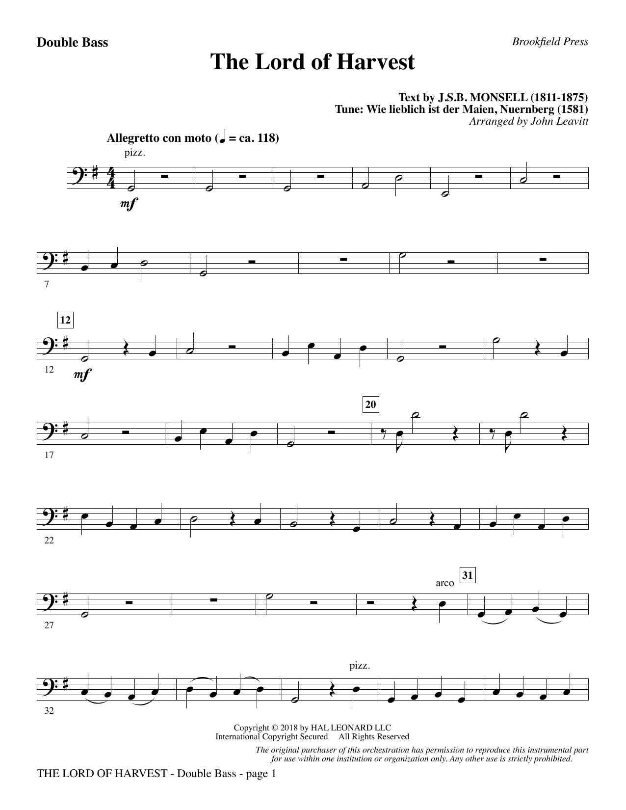 Produktbild zu: The Lord of Harvest - Double Bass