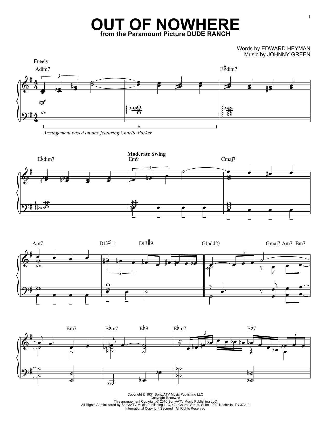 Produktbild zu: Out Of Nowhere (arr. Brent Edstrom)