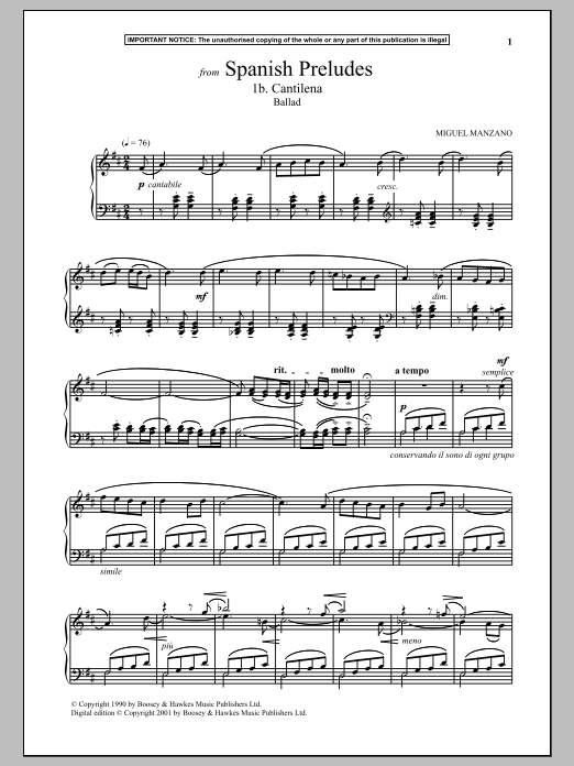Product gallery: Page 1 of 1 Spanish Preludes, 1b. Cantilena (Ballad), Miguel Manzano