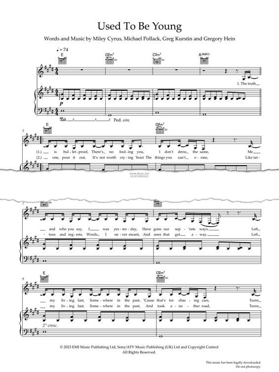 Produktgalerie: Seite 1 von 1 Used To Be Young, Miley Cyrus, Gesang, Gitarre, Klavier