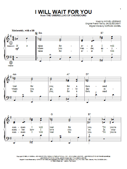 Product gallery: Page 1 of 1 I Will Wait For You, Michel LeGrand