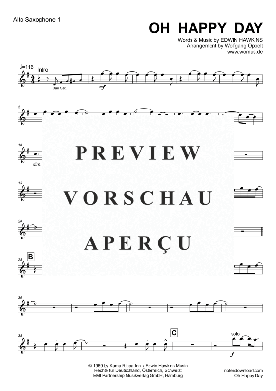 gallery: Oh Happy Day, Edwin Hawkins Singers, Saxophone quintet/ensemble/choir - electric bass with chords and drum set opt.