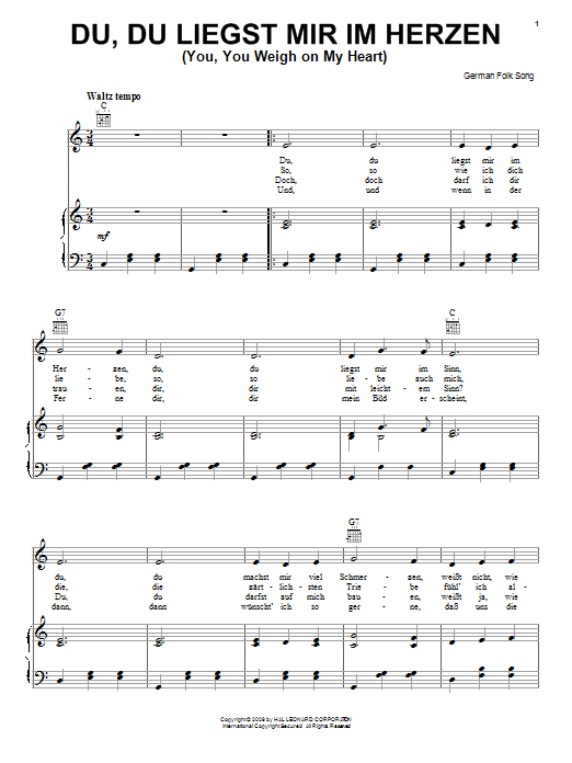 Produktgalerie: Seite 1 von 1 Du, Du Liegst Mir Im Herzen (You, You Weigh On My Heart), German Folksong, Gesang, Gitarre, Klavier