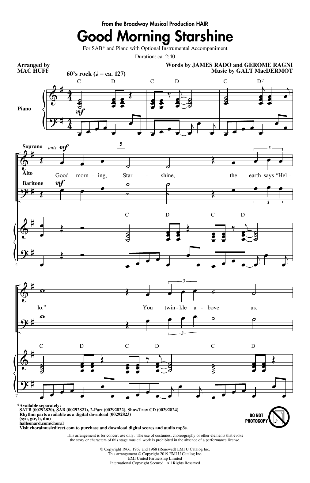 Product picture to: Good Morning Starshine (from Hair) (arr. Mac Huff)