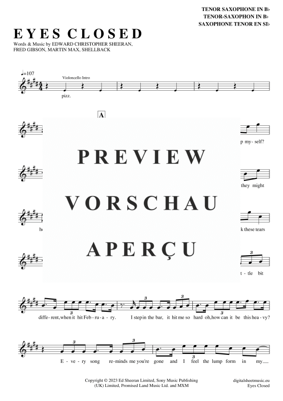 Product gallery: Page 2 of 5 Eyes Closed , Sheeran, Ed, Tenor Saxophone