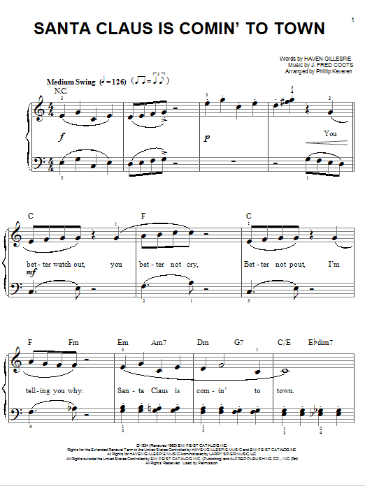 Product picture to: Santa Claus Is Comin' To Town [Jazz version] (arr. Phillip Keveren)