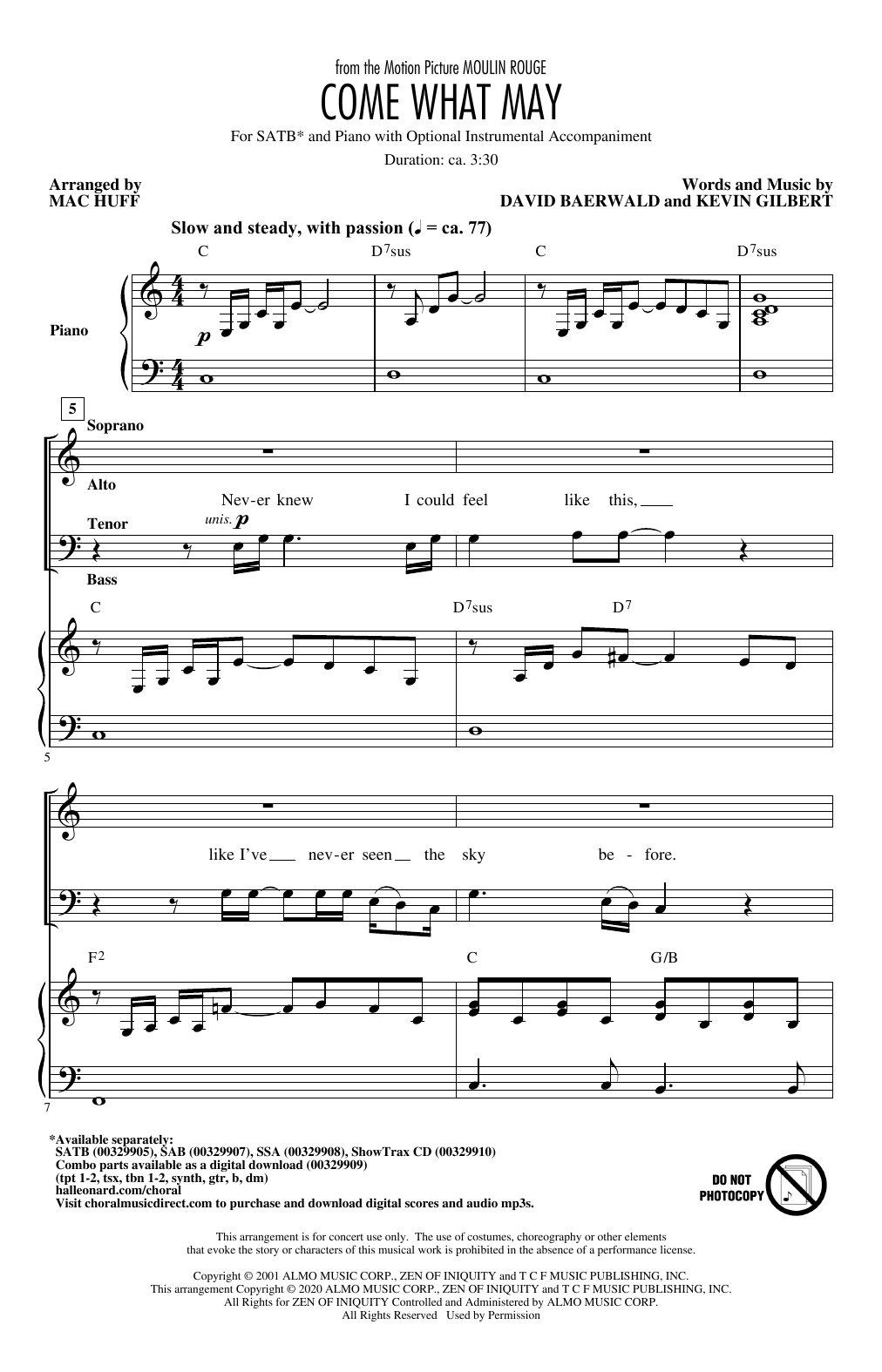 Produktbild zu: Come What May (from Moulin Rouge) (arr. Mac Huff)