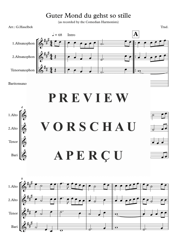 Product gallery: Page 2 of 8 Guter Mond du gehst so stille, Comedian Harmonists, (Saxophone Quartet AATB)