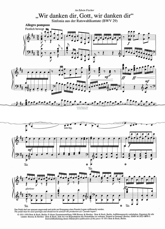 Produktgalerie: Seite 1 von 1 "Wir danken dir, Gott, wir danken dir" Sinfonia aus der Ratswahlkantate (BWV29), Johann Sebastian Bach, Klavier