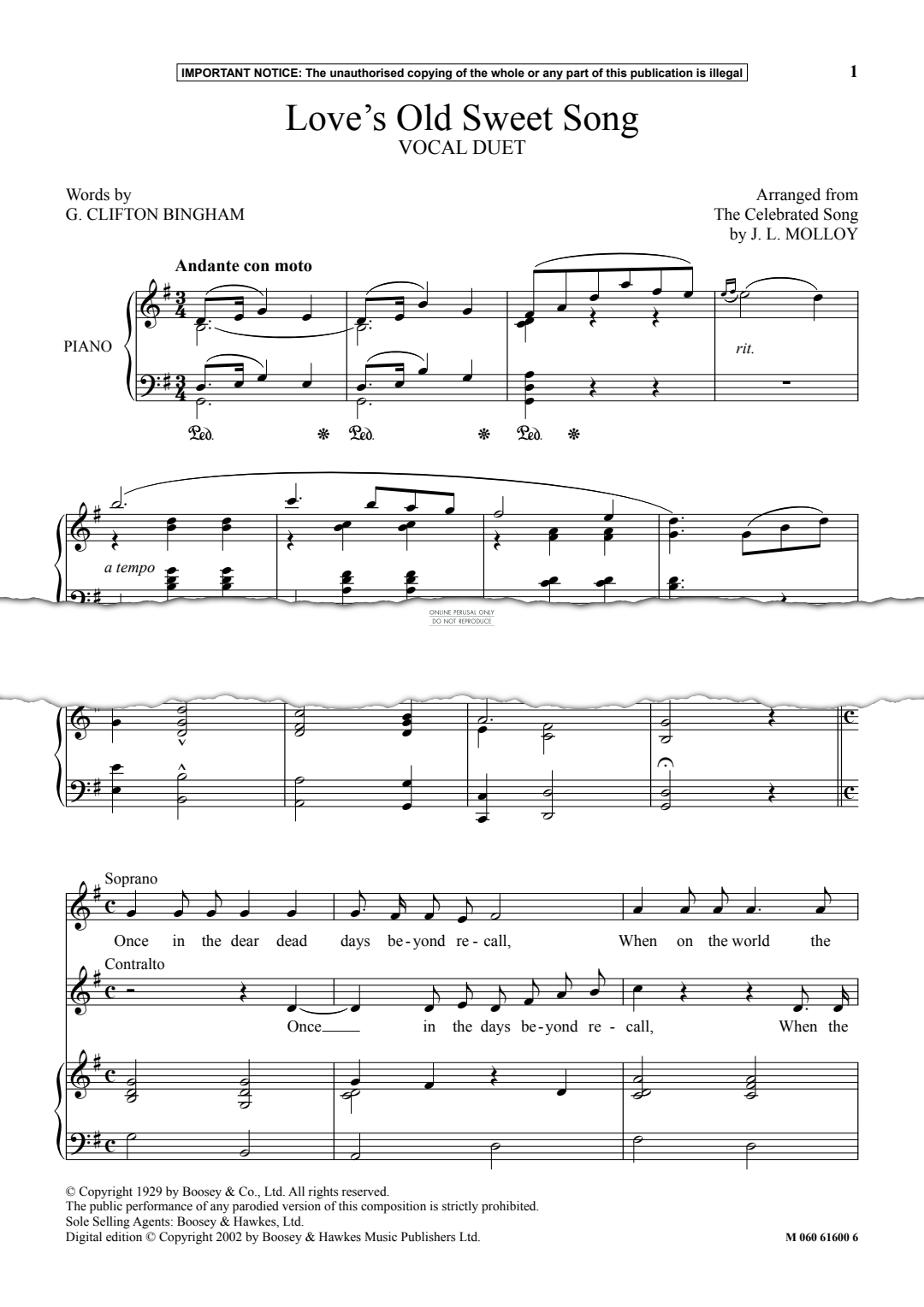 Produktgalerie: Seite 1 von 1 Love’s Old Sweet Song, J. L. Molloy, Gesang