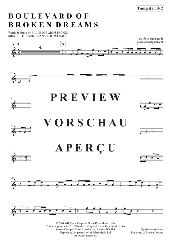 Produktgalerie: Seite 10 von 19 Boulevard of broken dreams , Green Day, (Trompeten Trio + Klavier)