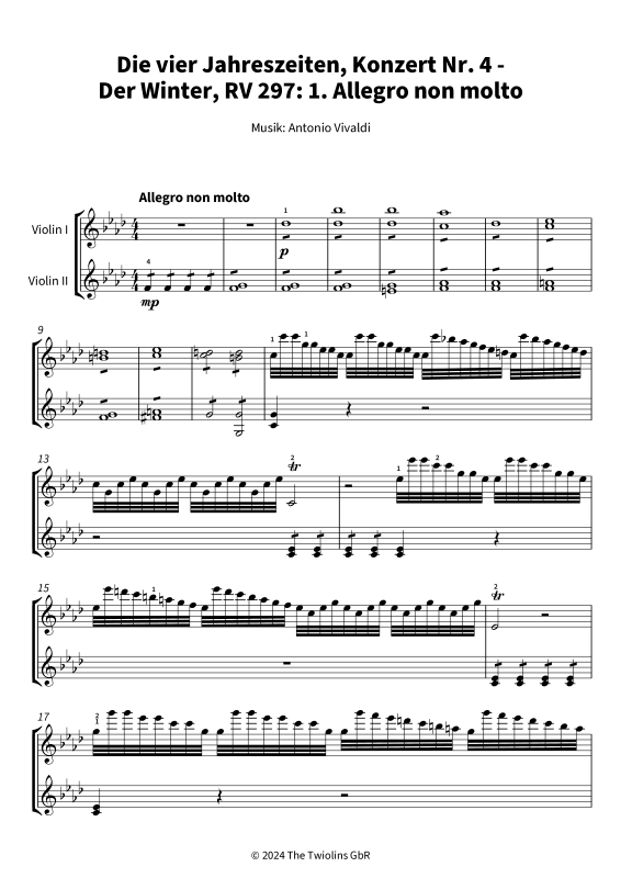 Produktgalerie: Seite 1 von 8 Die vier Jahreszeiten, Konzert Nr. 4 - Der Winter - 1. Allegro non molto, The Twiolins, (Duett 2x Violine)