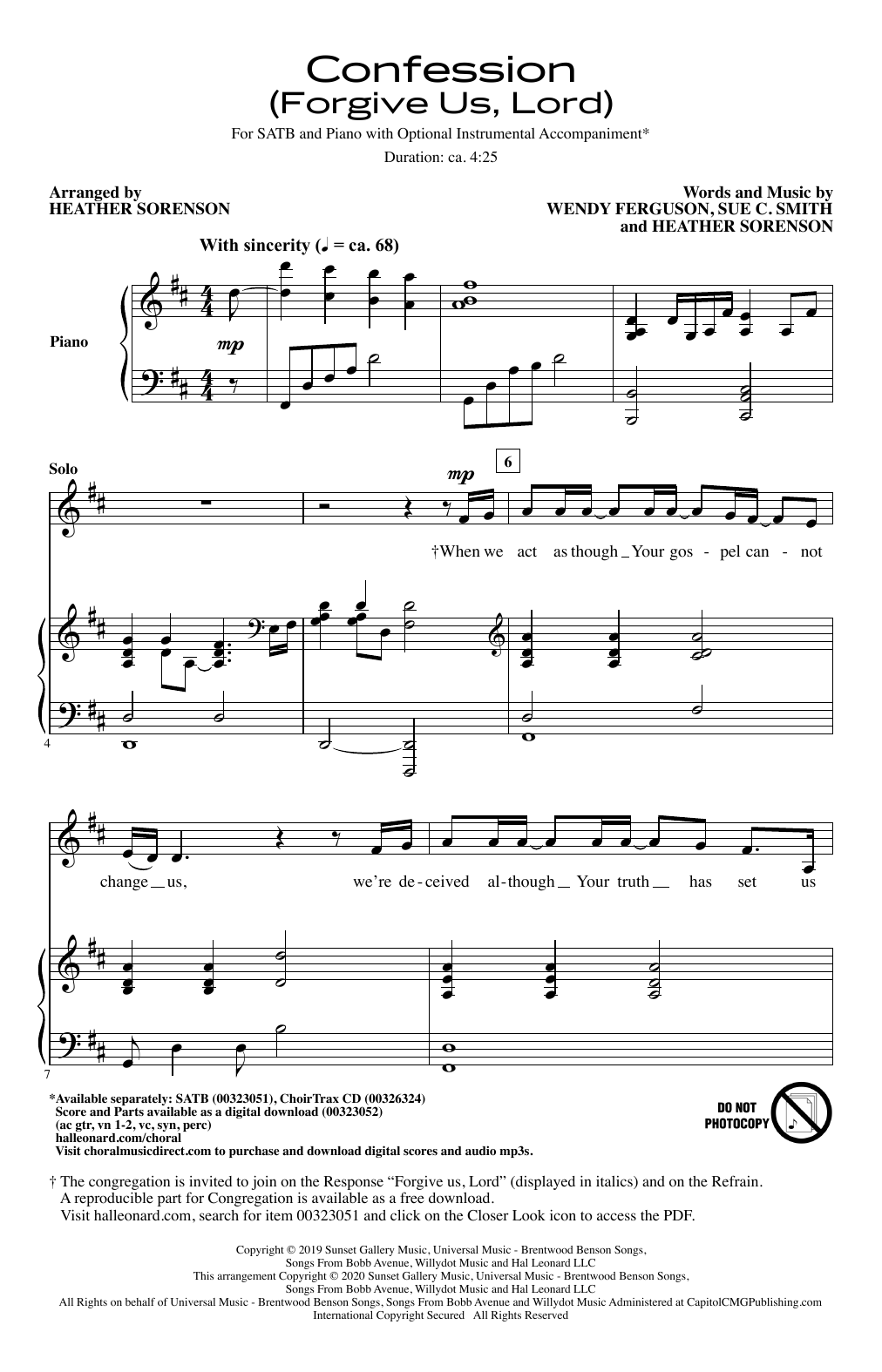 Product picture to: Confession (Forgive Us, Lord) (arr. Heather Sorenson)