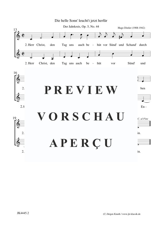 Produktgalerie: Seite 3 von 3 Die helle Sonn´ leucht´t jetzt herfür (Der Jahrkreis, Op.5, No. 44), , Frauenchor SAA