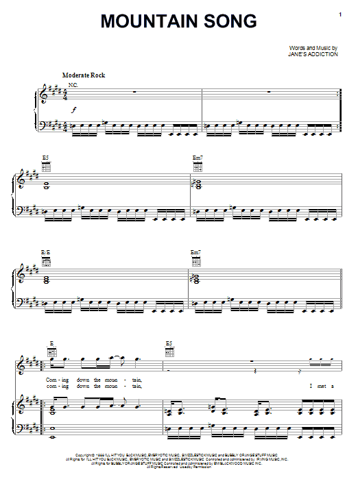 Produktgalerie: Seite 1 von 1 Mountain Song, Jane's Addiction, Gesang, Gitarre, Klavier