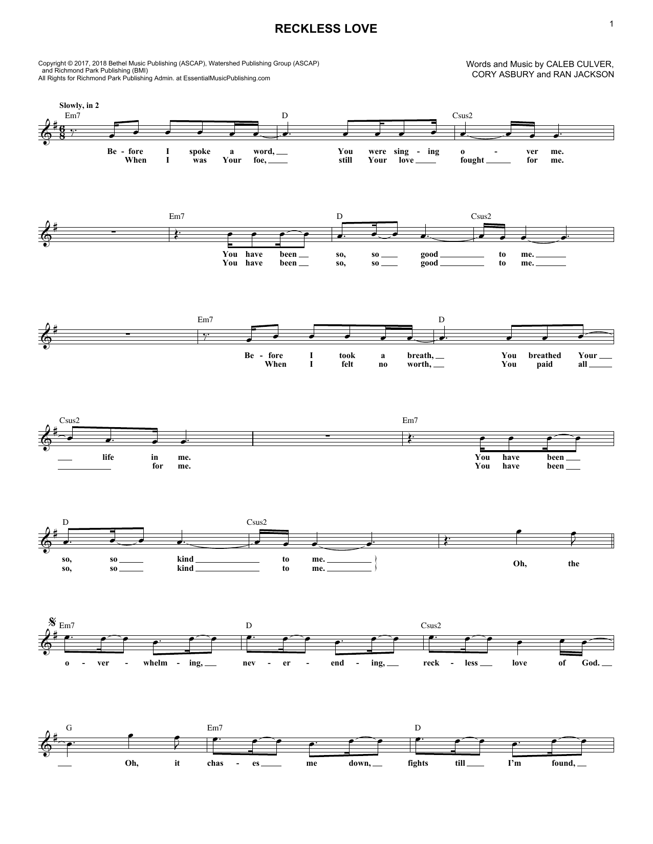 Produktgalerie: Seite 1 von 1 Reckless Love, Cory Asbury, Melodieinstrument