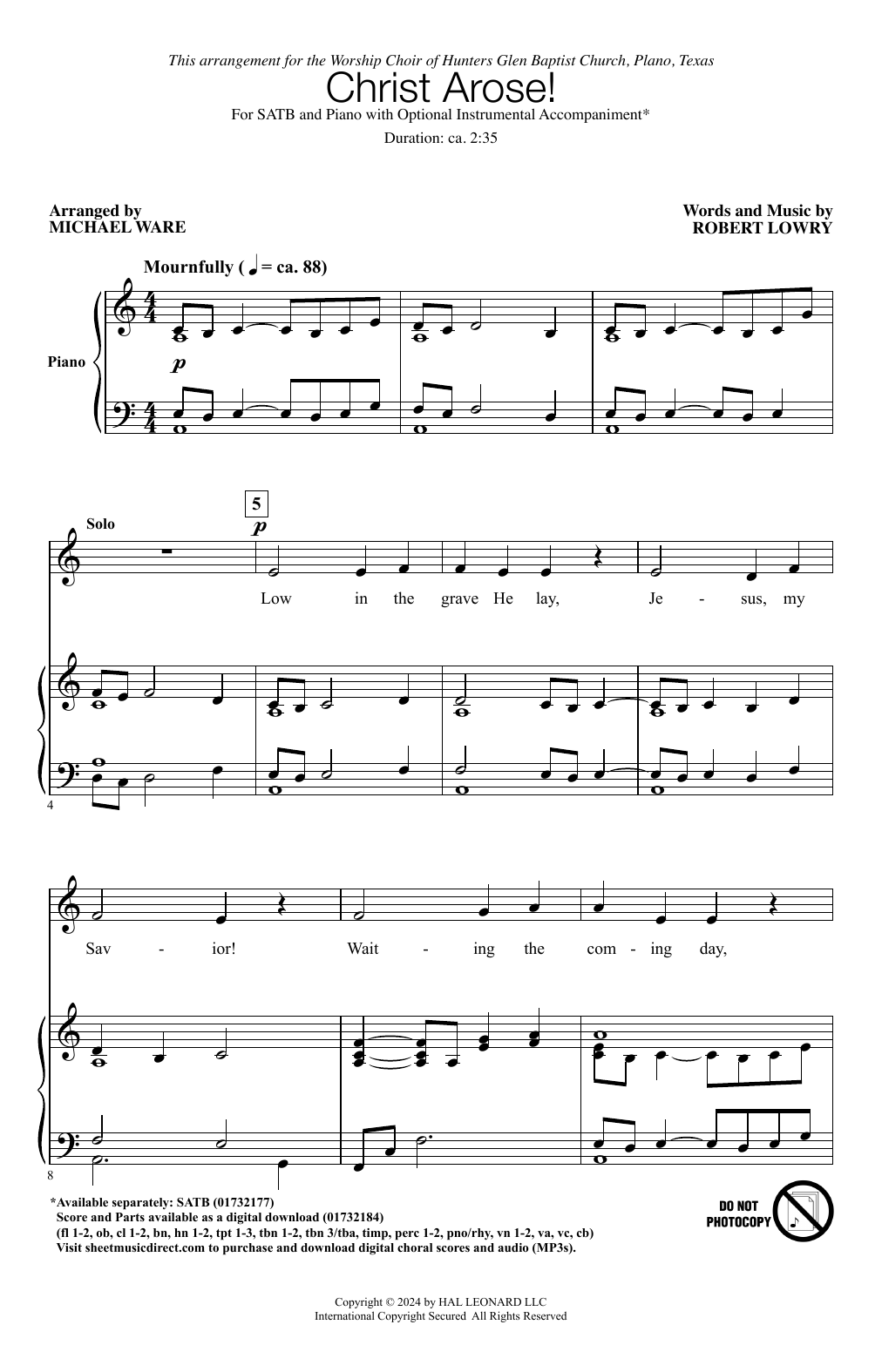 Product gallery: Page 1 of 1 Christ Arose (arr. Michael Ware), Robert Lowry