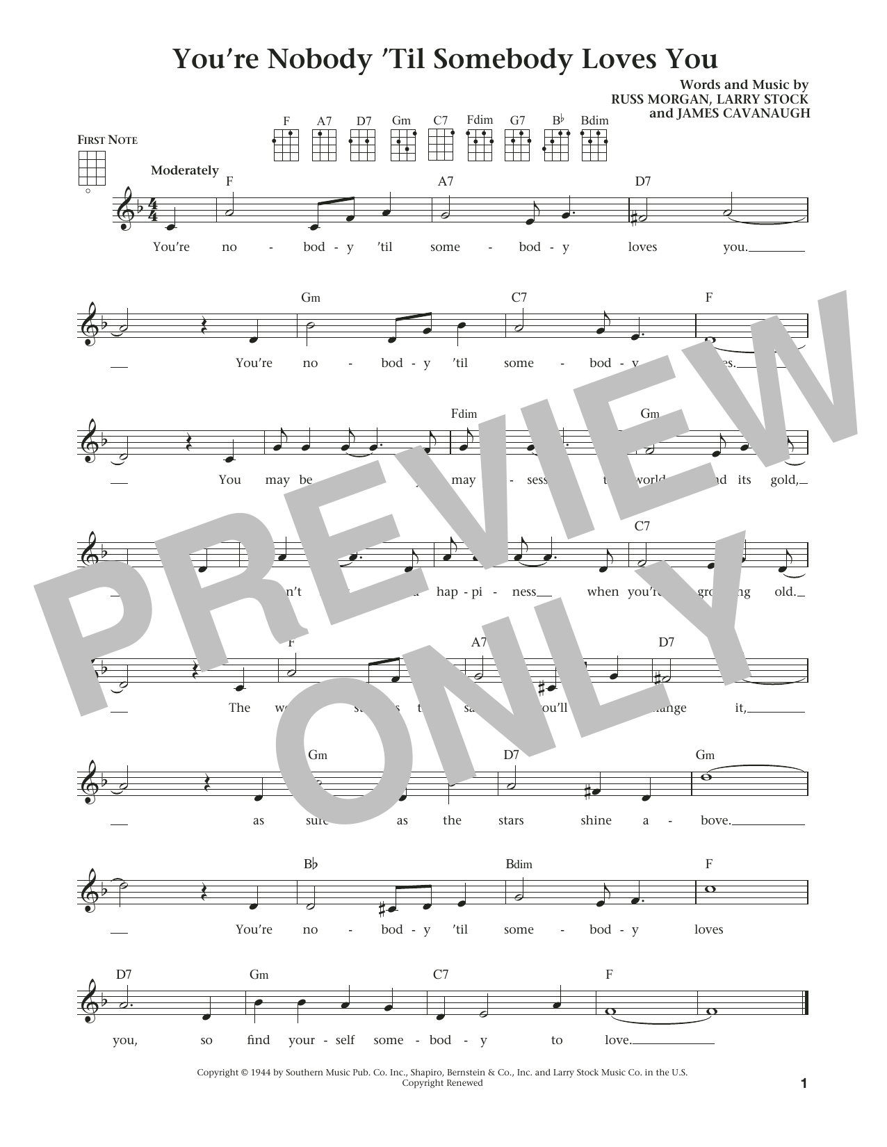 Product gallery: Page 1 of 1 You're Nobody 'til Somebody Loves You (from The Daily Ukulele) (arr. Liz and Jim Beloff), James Cavanaugh