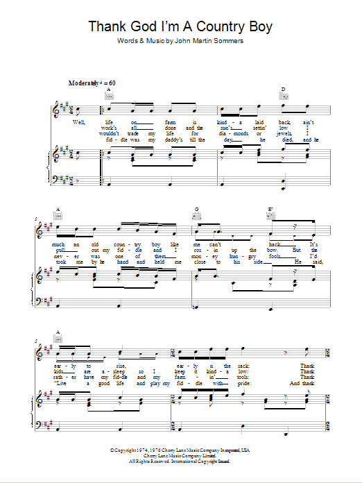 Produktgalerie: Seite 1 von 1 Thank God I'm A Country Boy, John Denver, Gesang, Gitarre, Klavier