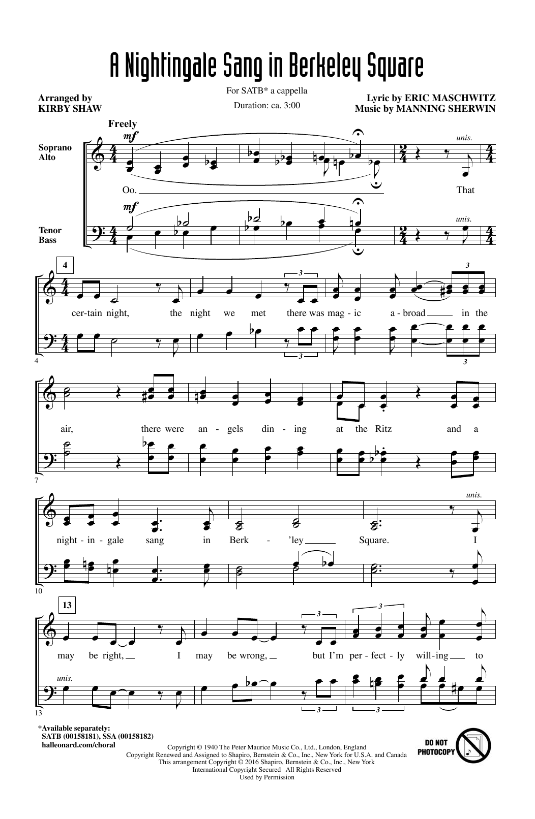 Produktgalerie: Seite 1 von 1 A Nightingale Sang In Berkeley Square, Kirby Shaw, Chor