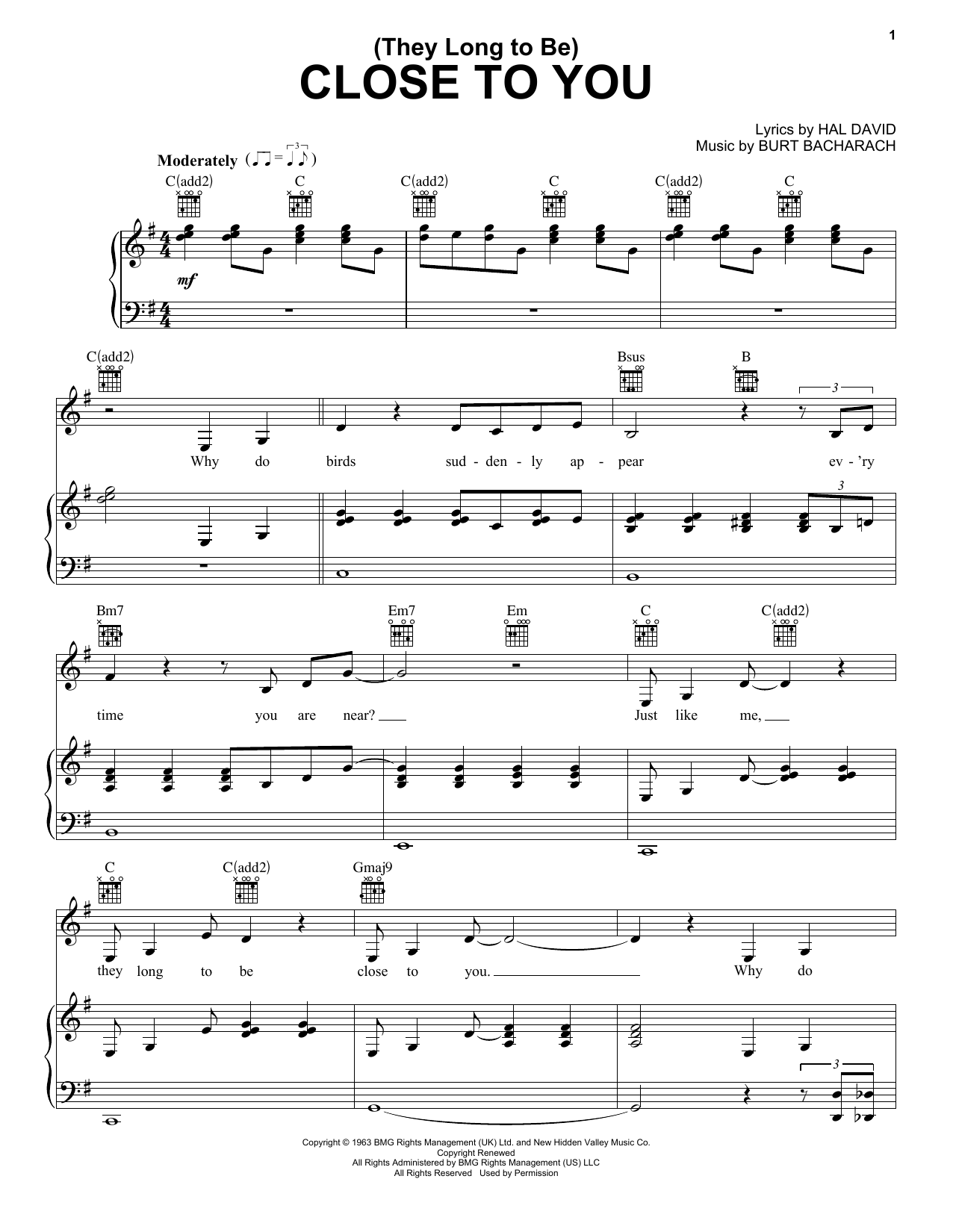 Produktgalerie: Seite 1 von 1 (They Long To Be) Close To You, Carpenters, Gesang, Gitarre, Klavier