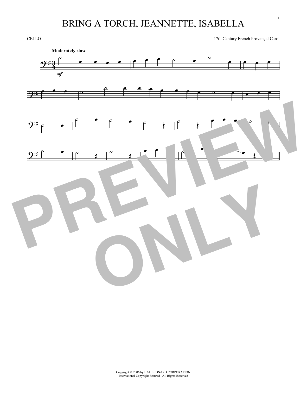 Produktgalerie: Seite 1 von 1 Bring A Torch, Jeannette, Isabella, 17th Century French Carol, Violoncello