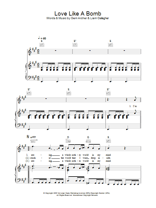 Produktgalerie: Seite 1 von 1 Love Like A Bomb, Oasis, Gesang, Gitarre, Klavier